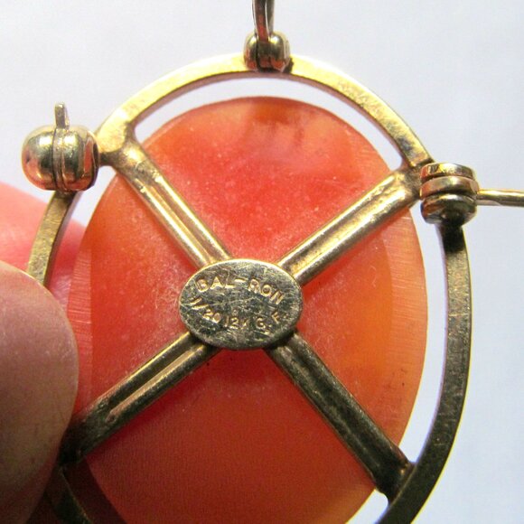 BAL-RON SIGNED VINTAGE 12K GOLD FILLED HAND CURVED CAMEO PENDANT BROOCH - Picture 4 of 5